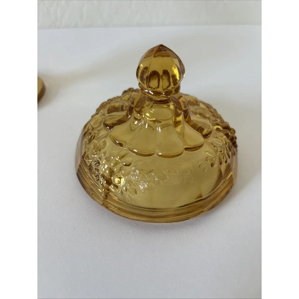 Vintage Amber Glass Candy Dish With Lid Pedestal